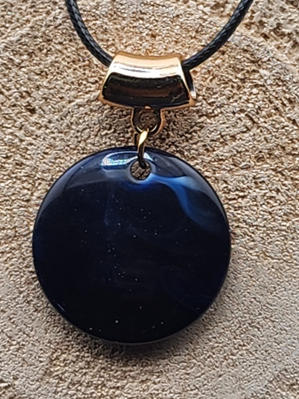 Classic Black Round Pendant Necklace with Gold Accent